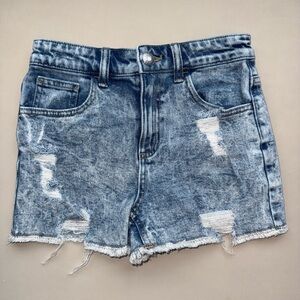 Justice Girls Acid-Wash Distressed Denim Shorts - Light Blue
